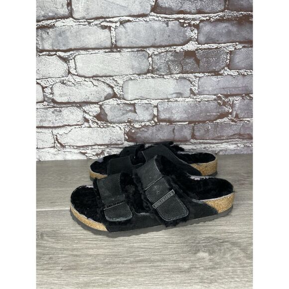Birkenstock Arizona Black Suede Fur Cork Slides Sandals Women’s Sz 37EU/6.5M US - Picture 1 of 16